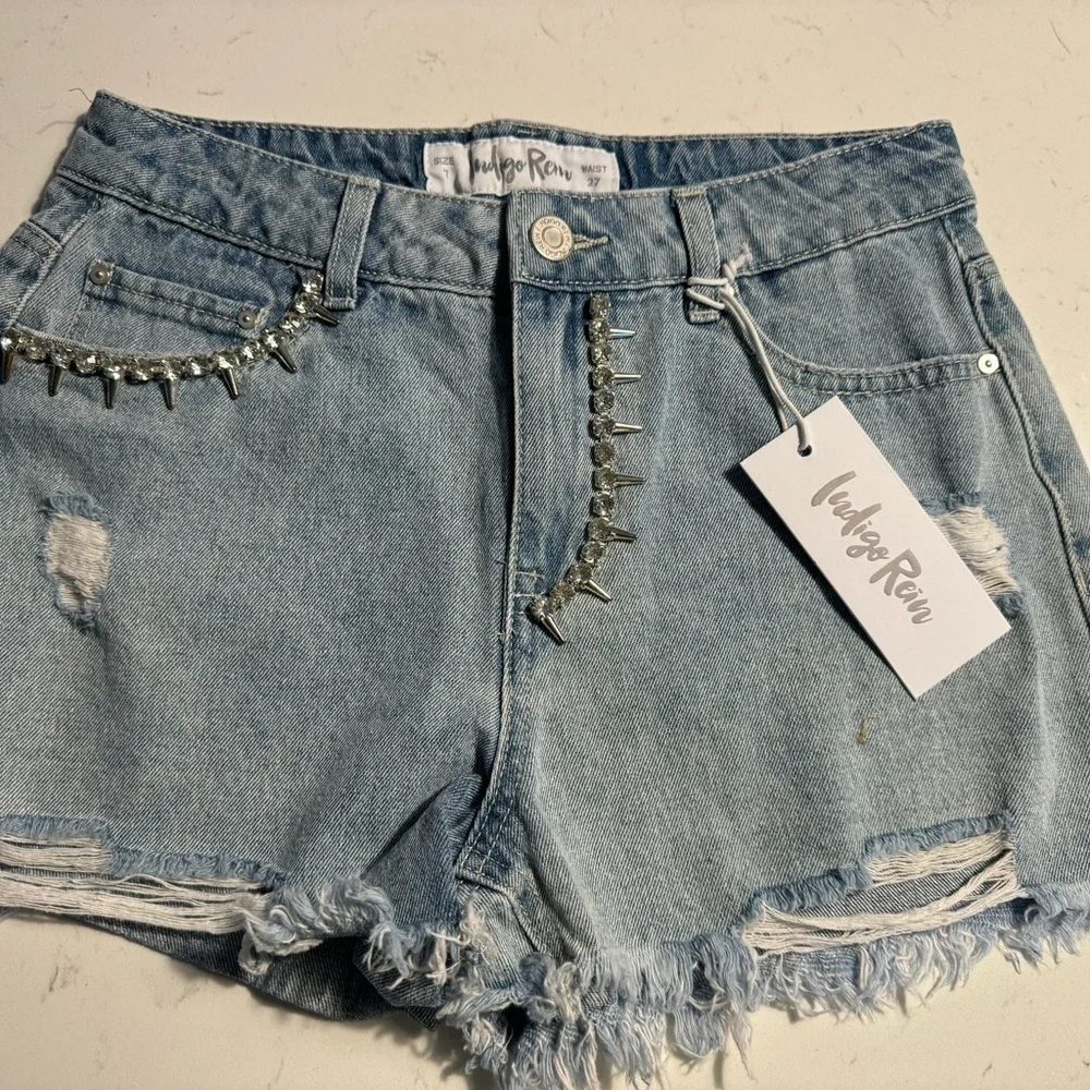 Indigo Rein Rhinestone Fringe Denim Shorts NWT Coastal Cowgirl Festival 7